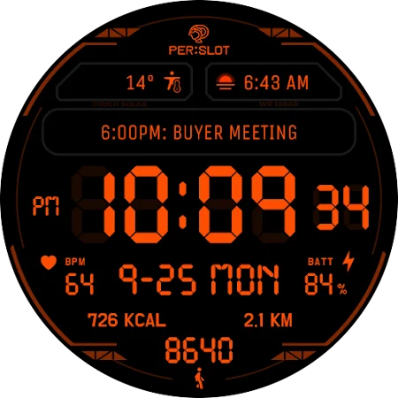 Classic Red Digital Font - PERSLOT Galaxy Watch Face