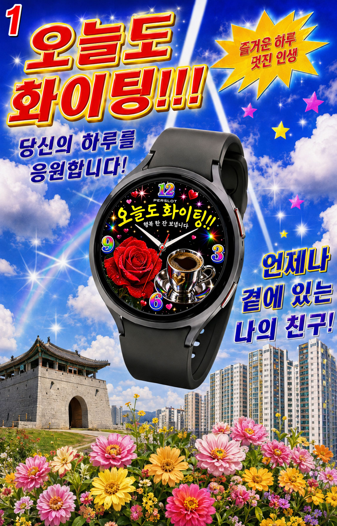 오늘도 화이팅 Active 워치페이스를 적용한 실버 Galaxy Watch7