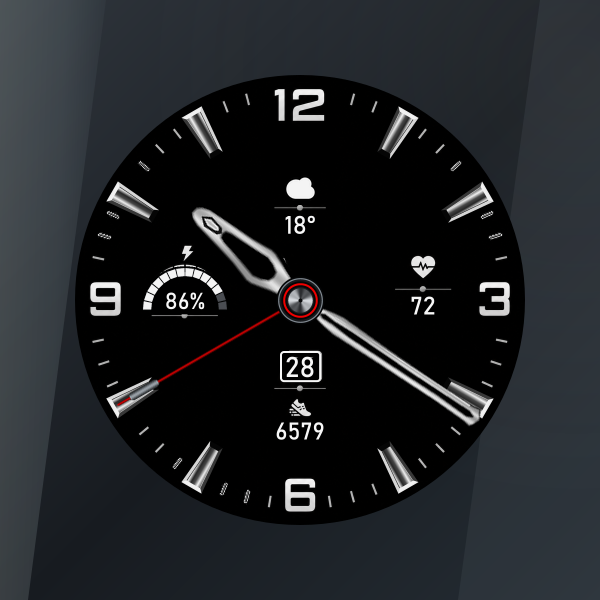 PERSLOT Precision Aviation Black / Silver 워치페이스 — 블랙 다이얼 위 실버 메탈 바늘과 선명한 시간 표식