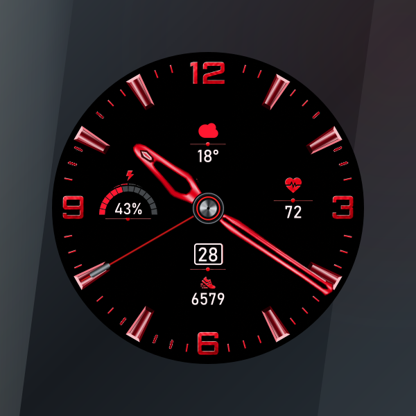 PERSLOT Precision Aviation Crimson Red 워치페이스 — 관통형 메탈 시침과 분침, 입체적인 인덱스와 계기판형 정보 구성