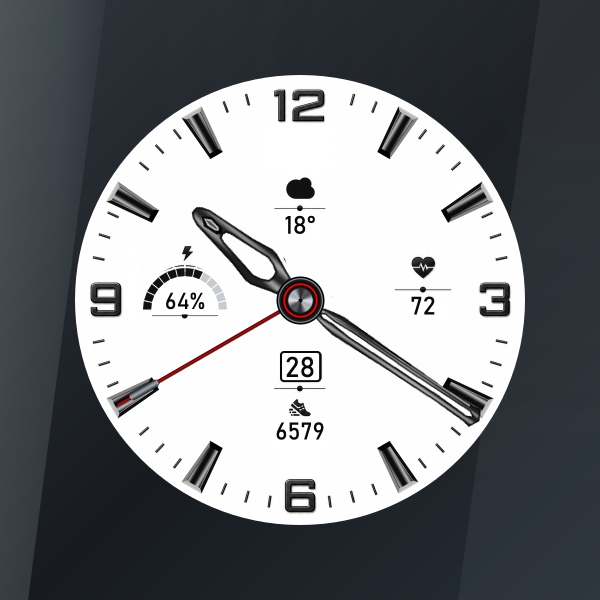PERSLOT Precision Aviation White / Black Titanium 워치페이스 — 관통형 메탈 시침과 분침, 입체적인 인덱스와 계기판형 정보 구성