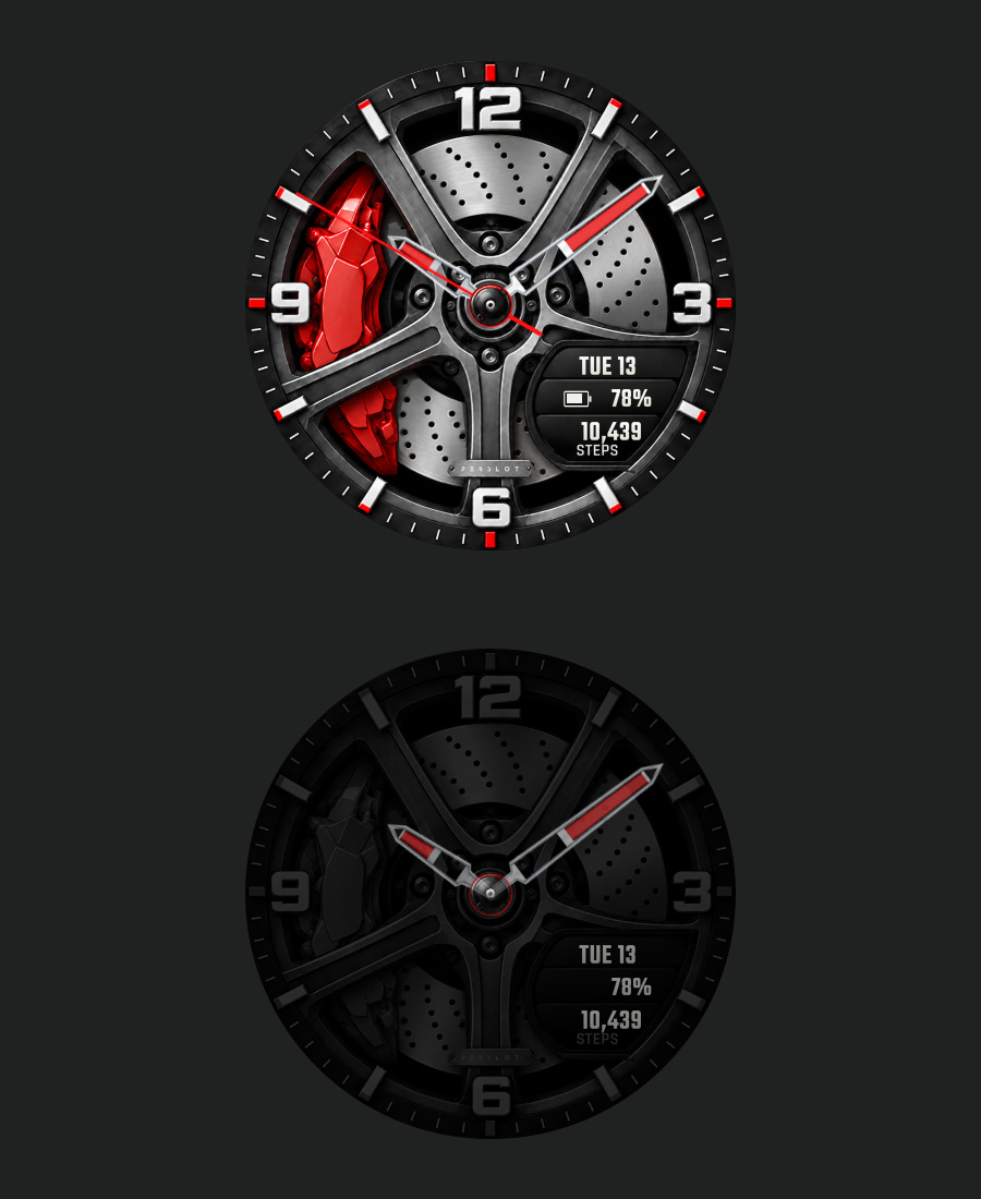 REDLINE DRIVE의 Forged Rotor — 위쪽 일반 화면과 아래쪽 상시 표시 화면 AOD 비교