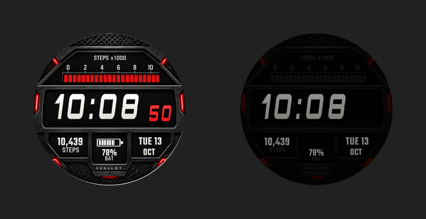 REDLINE DRIVE의 Race Telemetry — 왼쪽 일반 화면과 오른쪽 상시 표시 화면 AOD 비교